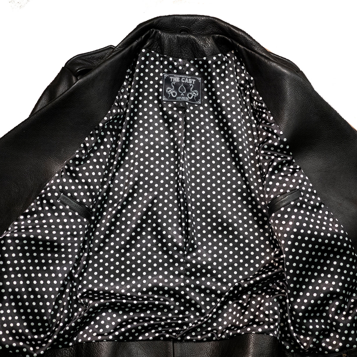 BOWERY JACKET - L / SNAKESKIN DETAIL, POLKA-DOT LINING + GOLD HARDWARE