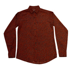 RED LEOPARD BUTTON–UP