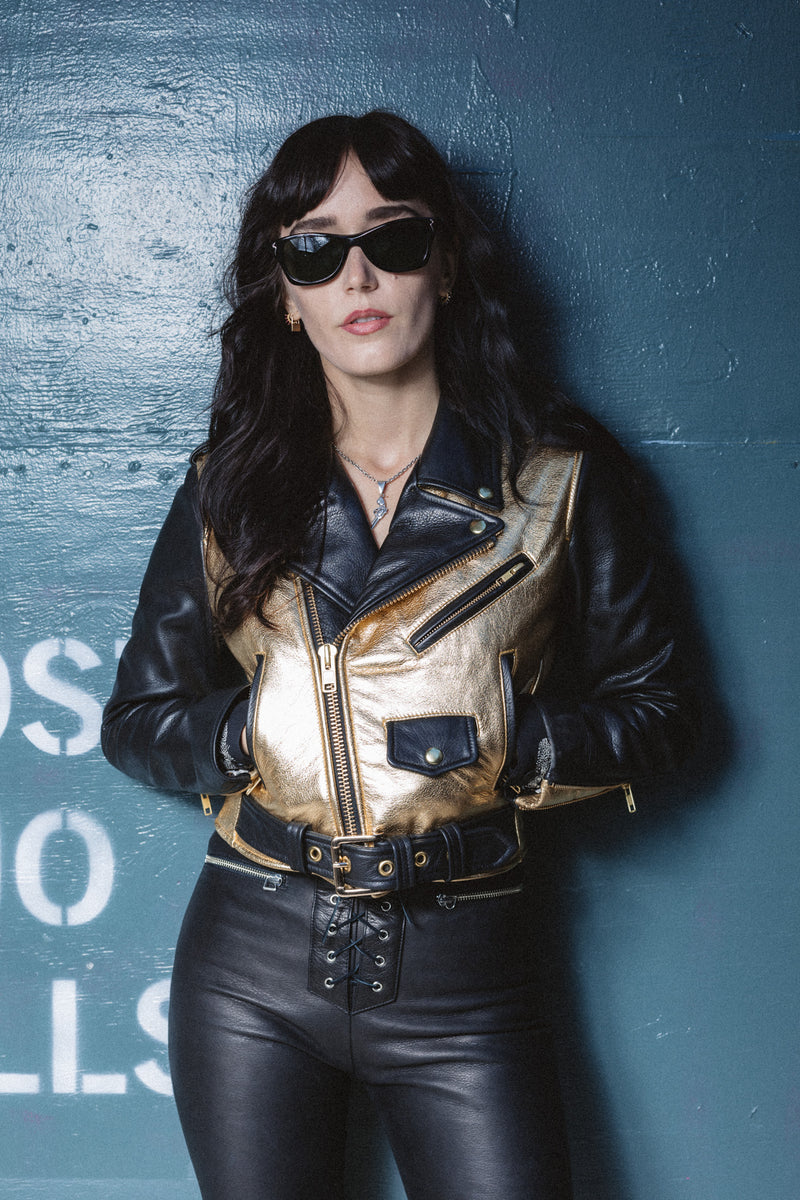 CROPPED BOWERY JACKET - Gold Metallic & Black