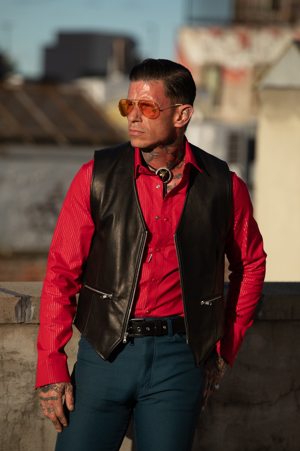 OUTLAW ZIP UP BLACK LEATHER VEST