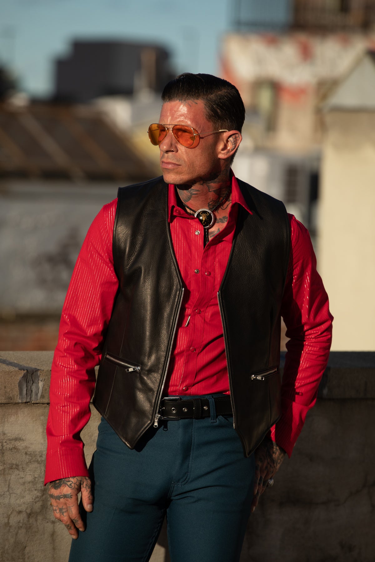 OUTLAW ZIP UP BLACK LEATHER VEST