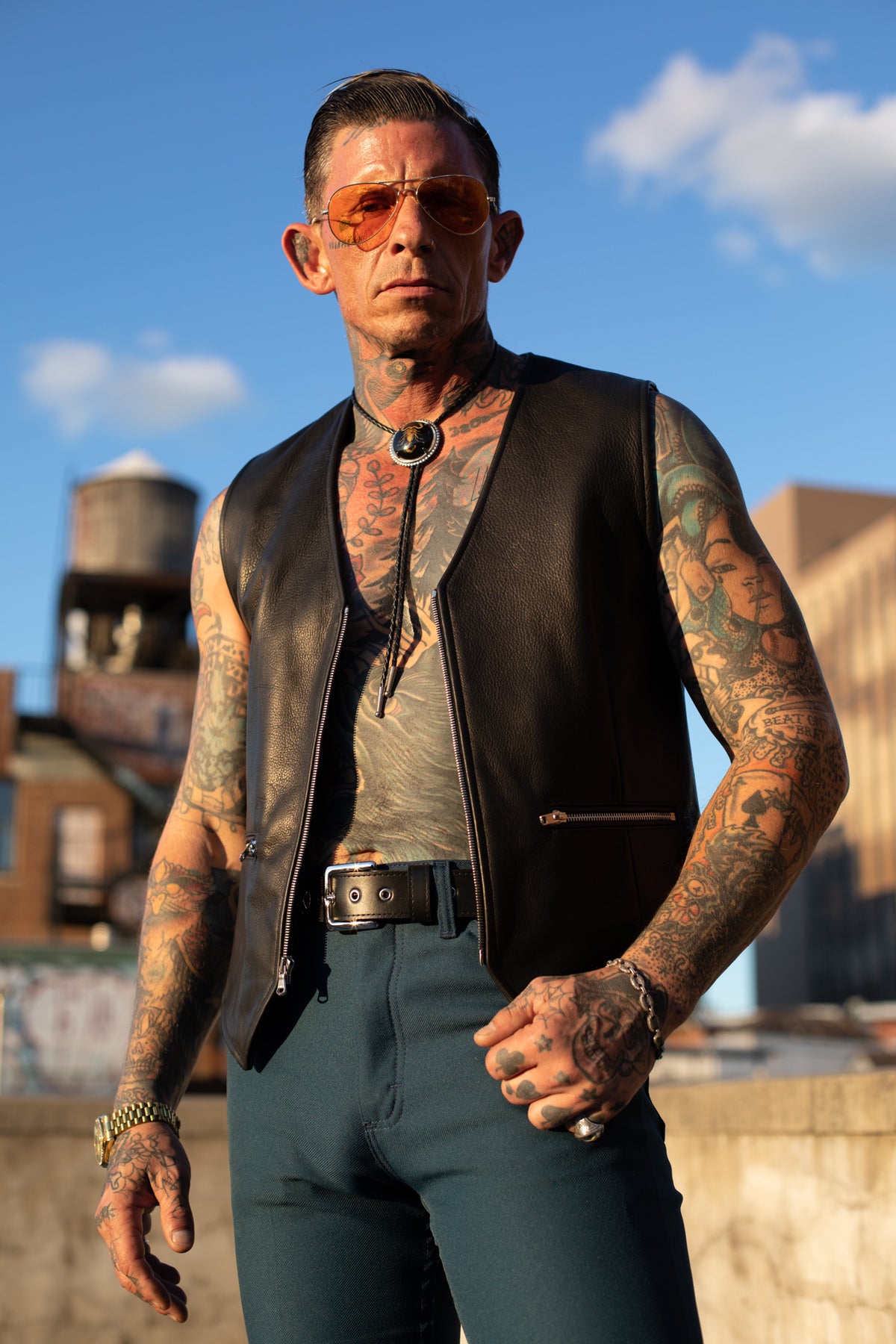 OUTLAW ZIP UP BLACK LEATHER VEST