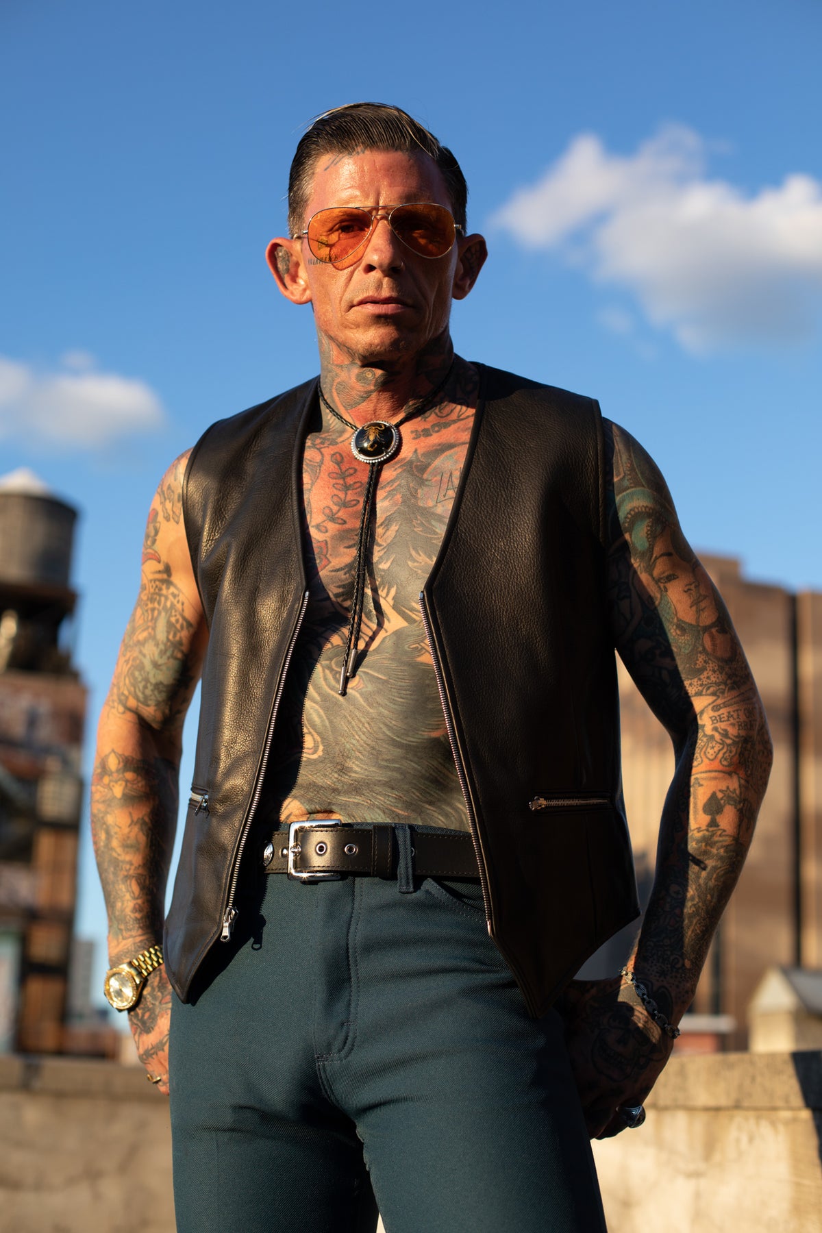 OUTLAW ZIP UP BLACK LEATHER VEST