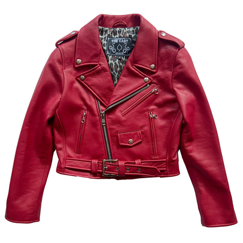 CROPPED BOWERY JACKET (RED w/LEOPARD LINING)
