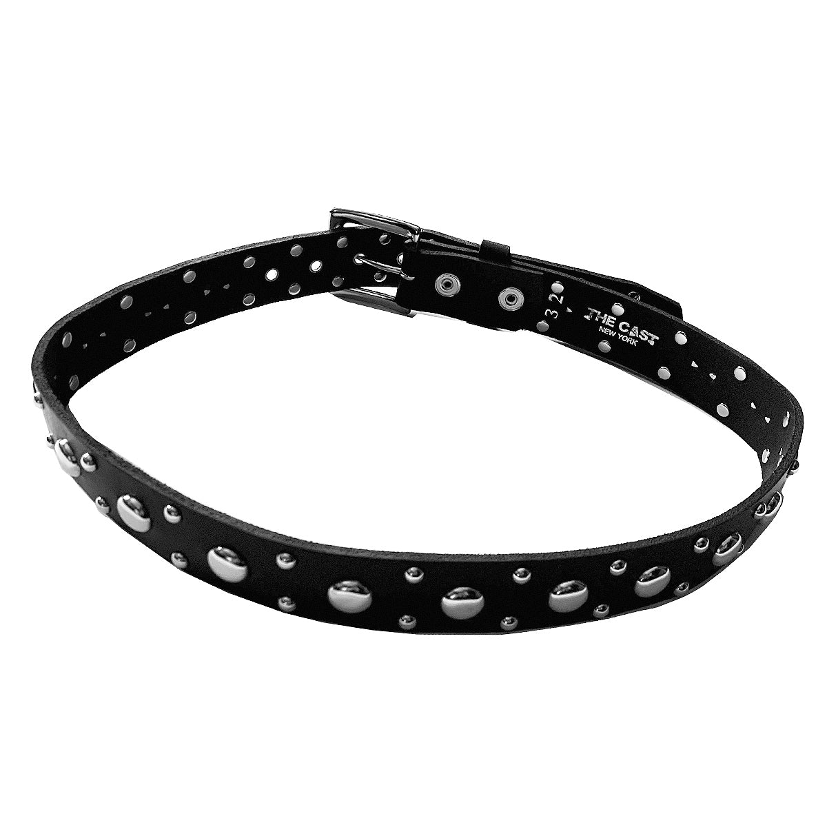 HESTER 3-ROW DOME STUDDED BLACK LEATHER BELT