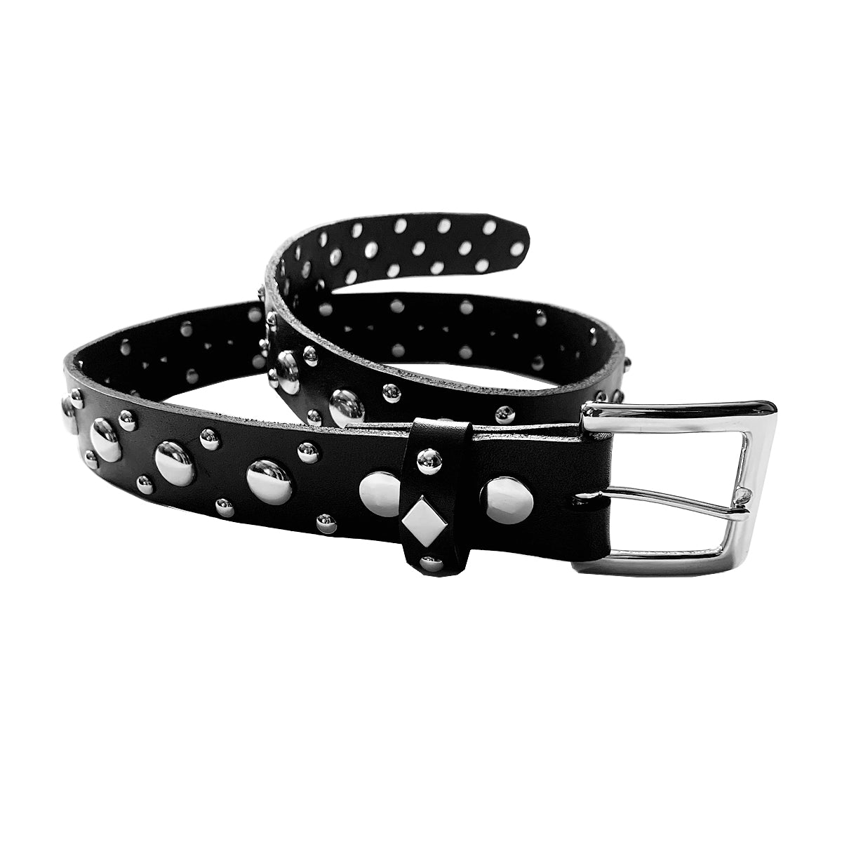 HESTER 3-ROW DOME STUDDED BLACK LEATHER BELT