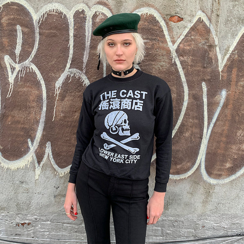 THE CAST NYC SKULL & CROSSBONES BLACK CREWNECK
